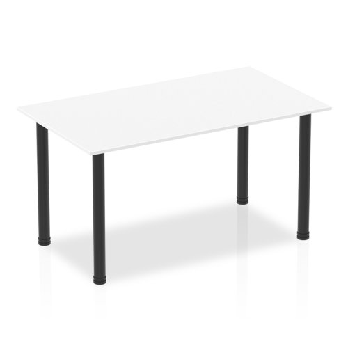 Impulse 1400mm Straight Table White Top Black Post Leg