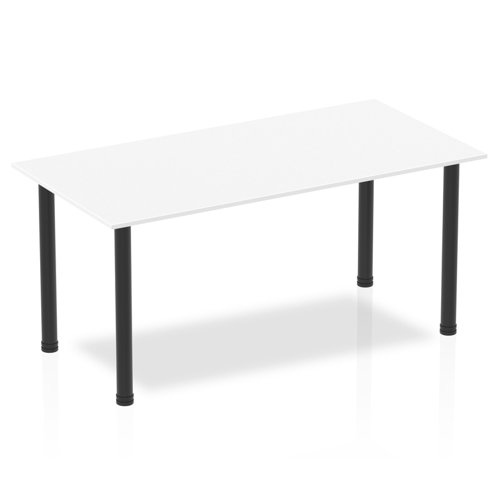 Impulse 1600mm Straight Table White Top Black Post Leg