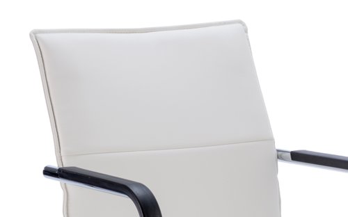 58671DY | Sleek design meeting chair is ideal for boardrooms with its unique all in one soft leather shell, curved chrome frame and padded arms this chair offers a designer look for those on a budget. 