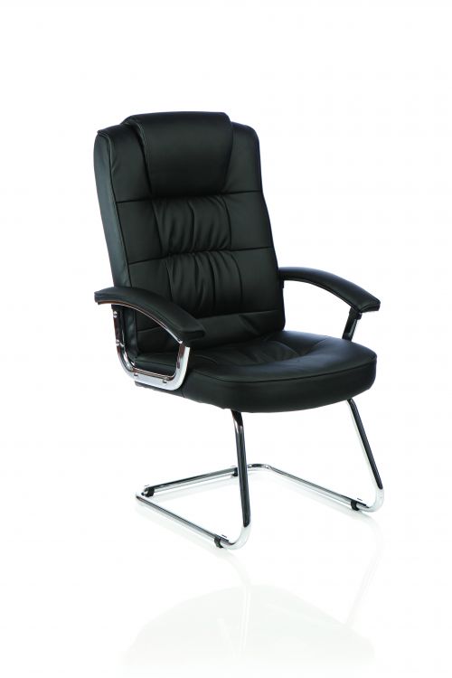 Moore Deluxe Cantilever Visitor Chair Black Leather With Arms BR000094