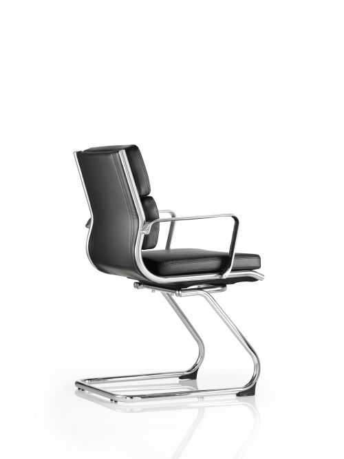 Savoy Cantilever Chair Black Bonded Leather With Arms