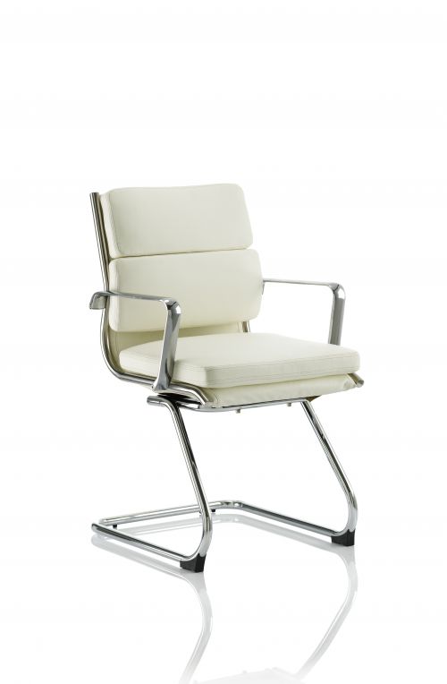 Savoy Cantilever Chair Ivory Bonded Leather With Arms