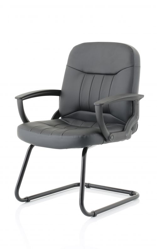 Hague Cantilever Chair Black Leather With Arms BR000150