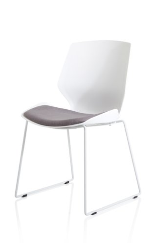 BR000308 Florence Sled White Frame Dark Grey Fabric Visitor Chair
