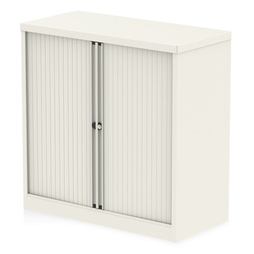 Qube by Bisley 1000mm Side Tambour Cupboard Chalk White No Shelves