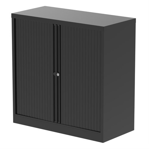 BS0035 Qube by Bisley 1000mm Side Tambour Cupboard Black No Shelves