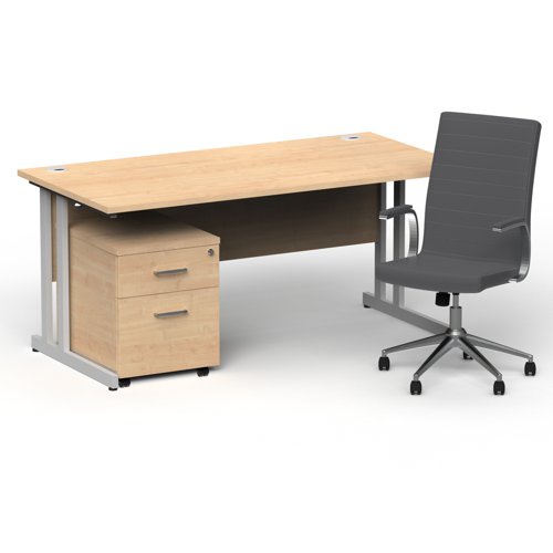 BUND1338 Impulse 1600mm Straight Office Desk Maple Top Silver Cantilever Leg with 2 Drawer Mobile Pedestal and Ezra Grey