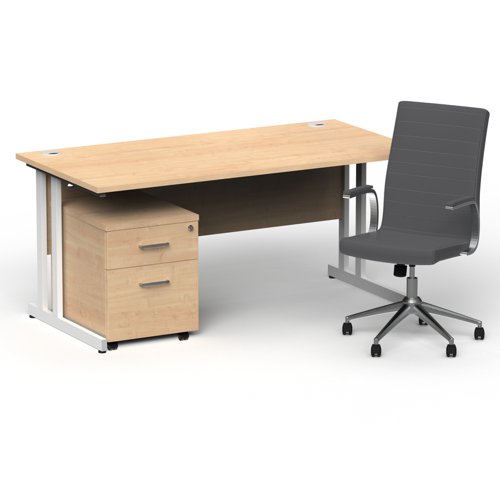 BUND1350 Impulse 1600mm Straight Office Desk Maple Top White Cantilever Leg with 2 Drawer Mobile Pedestal and Ezra Grey