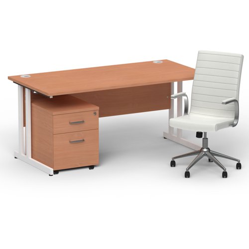 BUND1373 Impulse 1600mm Straight Office Desk Beech Top White Cantilever Leg with 2 Drawer Mobile Pedestal and Ezra White