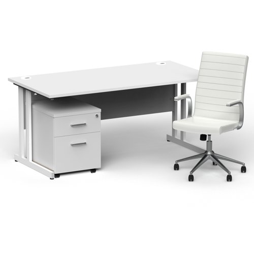 BUND1377 Impulse 1600mm Straight Office Desk White Top White Cantilever Leg with 2 Drawer Mobile Pedestal and Ezra White