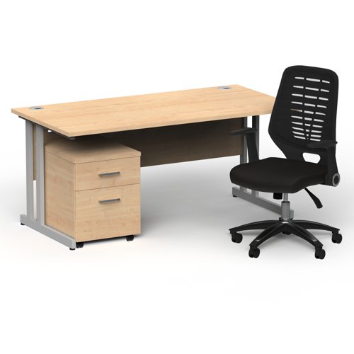 Impulse 1600mm Straight Office Desk Maple Top Silver Cantilever Leg with 2 Drawer Mobile Pedestal and Relay Black Back