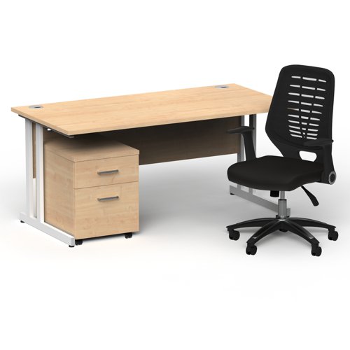 Impulse 1600mm Straight Office Desk Maple Top White Cantilever Leg with 2 Drawer Mobile Pedestal and Relay Black Back