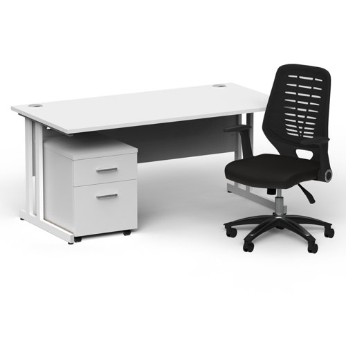 Impulse 1600/800 White Cant Desk White + 2 Dr Mobile Ped & Relay Black Back