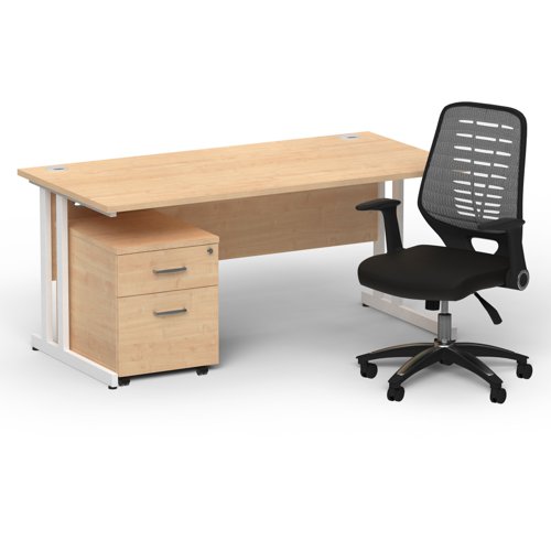 Impulse 1600mm Straight Office Desk Maple Top White Cantilever Leg with 2 Drawer Mobile Pedestal and Relay Silver Back