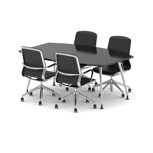 High Gloss 1800mm Writable Boardroom Table Black Top with Set of Four Lucia Executive Chairs
