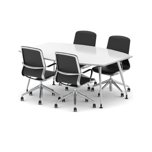 High Gloss 1800mm Writable Boardroom Table White Top with Set of Four Lucia Executive Chairs