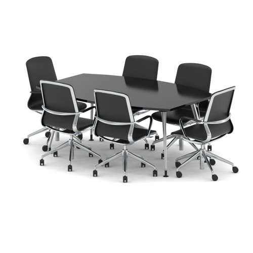 High Gloss 1800mm Writable Boardroom Table Black Top with Set of Six Lucia Executive Chairs