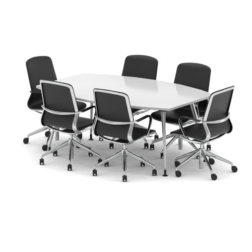 High Gloss 1800mm Writable Boardroom Table White Top with Set of Six Lucia Executive Chairs