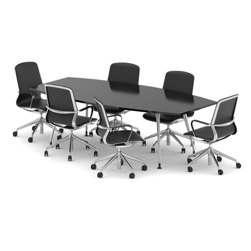 High Gloss 2400mm Writable Boardroom Table Black Top with Set of Six Lucia Executive Chairs