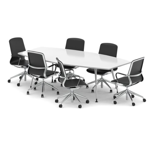 High Gloss 2400mm Writable Boardroom Table White Top with Set of Six Lucia Executive Chairs BUND1438