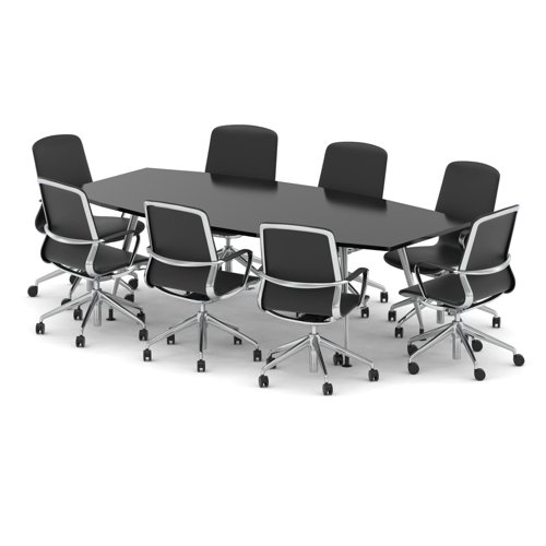 High Gloss 2400mm Writable Boardroom Table Black Top with Set of Eight Lucia Executive Chairs BUND1439