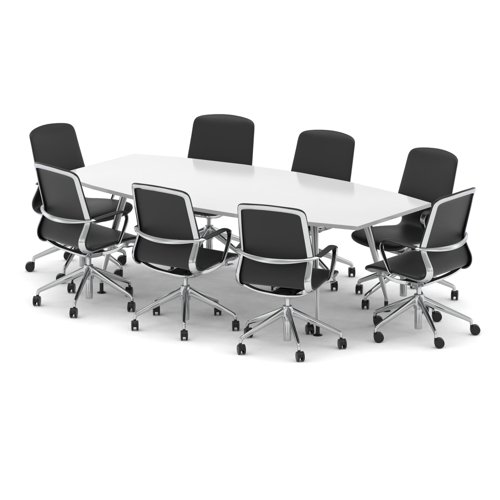 High Gloss 2400mm Writable Boardroom Table White Top with Set of Eight Lucia Executive Chairs