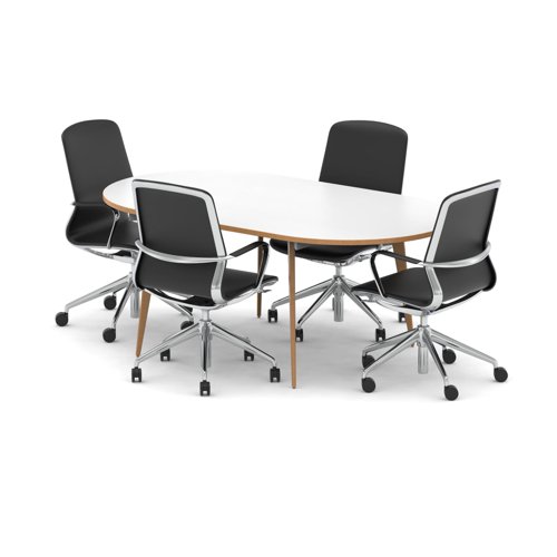 Oslo 1800mm Oval Boardroom Table White Top Natural Wood Edge White Frame with Set of Four Lucia Executive Chairs