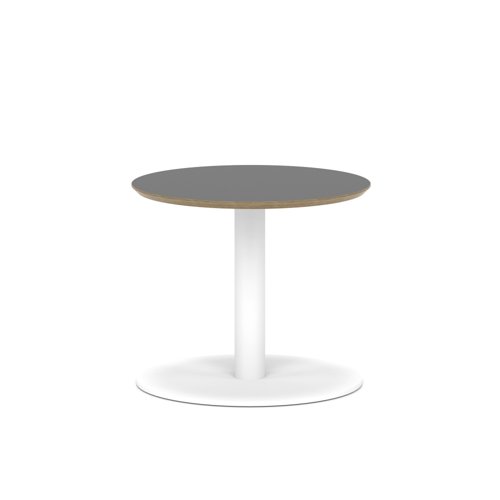 Brixworth 600mm Round Coffee Table Black Top White Leg Disc Base Low