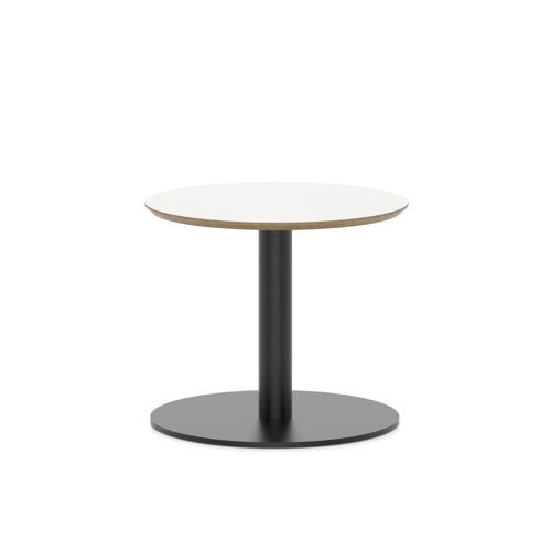 Brixworth 600mm Round Coffee Table White Top Black Leg Disc Base Low