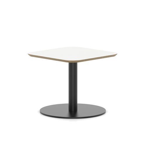 Brixworth 600mm Square Coffee Table White Top Black Leg Disc Base Low
