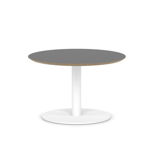 Brixworth 800mm Round Coffee Table Black Top White Leg Disc Base Low