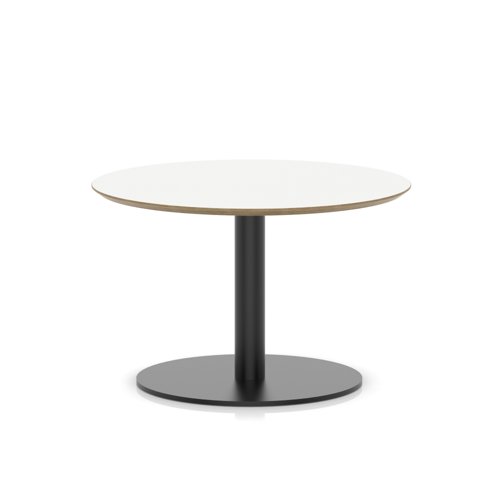 Brixworth 800mm Round Coffee Table White Top Black Leg Disc Base Low