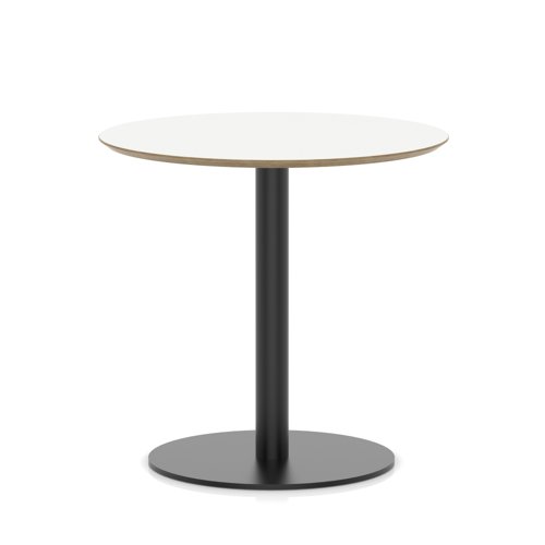 Brixworth 800mm Round Coffee Table White Top Black Leg Disc Base Medium