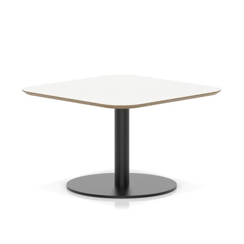 Brixworth 800mm Square Coffee Table White Top Black Leg Disc Base Low