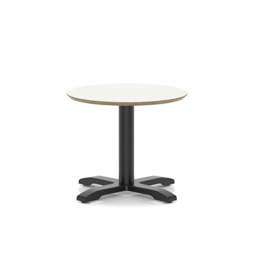 Brixworth 600mm Round Coffee Table White Top Black Leg Cross Base Low