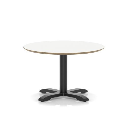Brixworth 800mm Round Coffee Table White Top Black Leg Cross Base Low