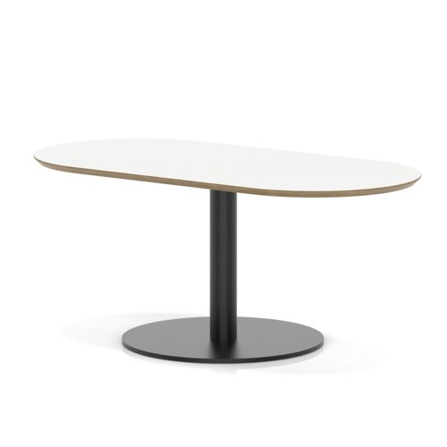 Brixworth 1200mm Oblong Coffee Table White Top Black Leg Disc Base Low