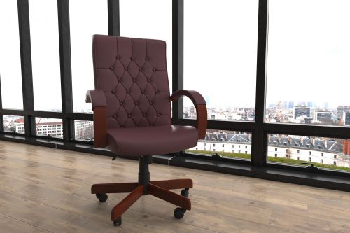 Chesterfield Executive Chair Burgundy Leather With Arms  | County Office Supplies