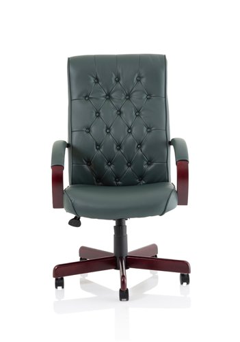 Chesterfield Executive Chair Green Leather With Arms