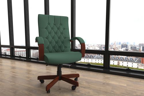 Chesterfield Executive Chair Green Leather EX000006