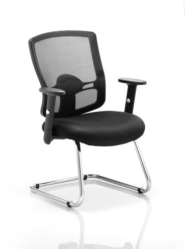 Portland Cantilever Chair Black Mesh With Arms