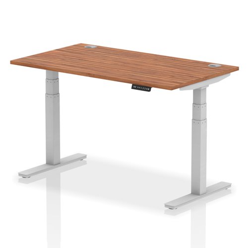 Dynamic Air 1400 x 800mm Height Adjustable Desk Walnut Top Cable Ports Silver Leg HA01086  13343DY