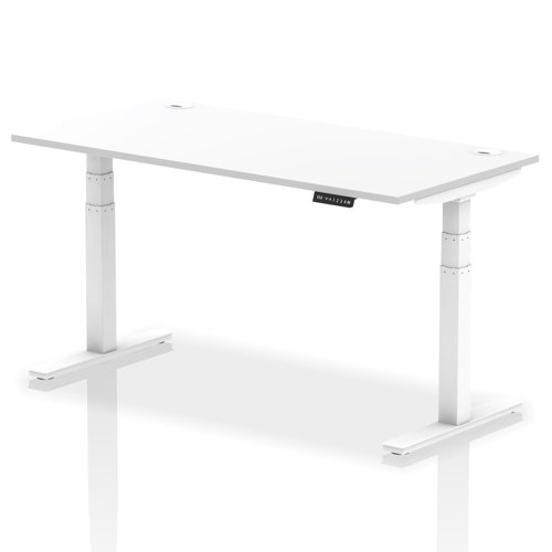 Air 1600 x 800mm Height Adjustable Office Desk White Top Cable Ports White Leg