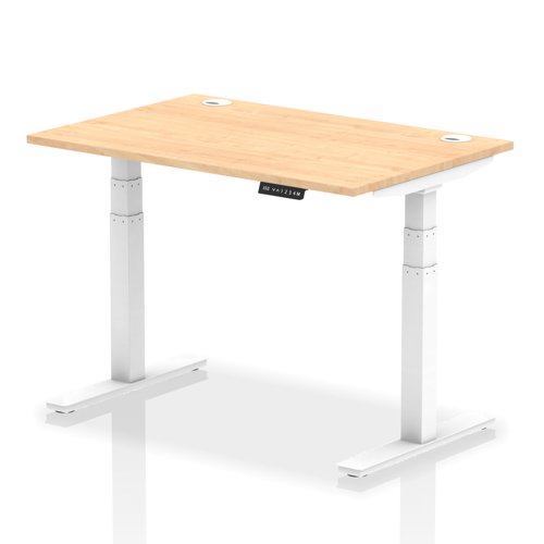 Air 1200 x 800mm Height Adjustable Desk Maple Top Cable Ports White Leg