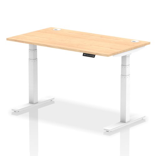 Air 1400 x 800mm Height Adjustable Desk Maple Top Cable Ports White Leg