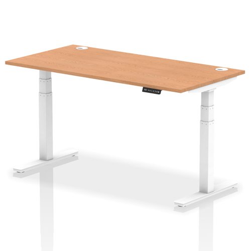 Air 1600 x 800mm Height Adjustable Desk Oak Top Cable Ports White Leg