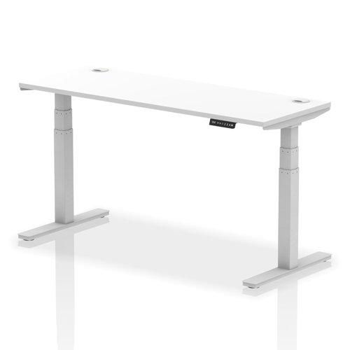 Air 1600 x 600mm Height Adjustable Office Desk White Top Cable Ports Silver Leg