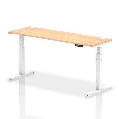 Air 1800 x 600mm Height Adjustable Office Desk Maple Top Cable Ports White Leg