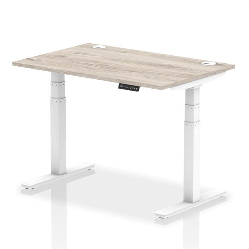 Air 1200 x 800mm Height Adjustable Desk Grey Oak Top Cable Ports White Leg