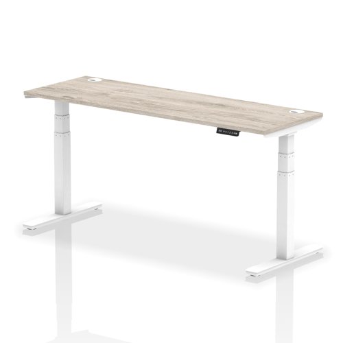 Air 1800 x 600mm Height Adjustable Office Desk Grey Oak Top Cable Ports White Leg